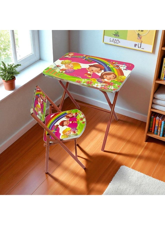 Funz Foldable Study Table and Chair Set for Kids Wood & Metal Frame Learning Desk for Boys & Girls Printed Study Desk For Kids 3-10 Years - Image 2