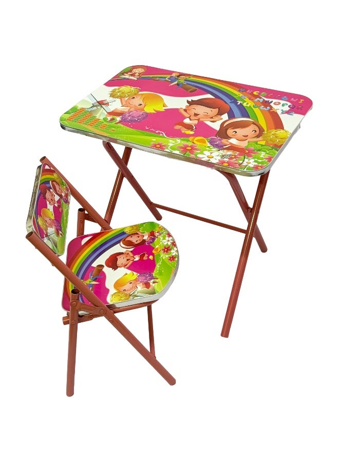 Funz Foldable Study Table and Chair Set for Kids Wood & Metal Frame Learning Desk for Boys & Girls Printed Study Desk For Kids 3-10 Years - Image 1