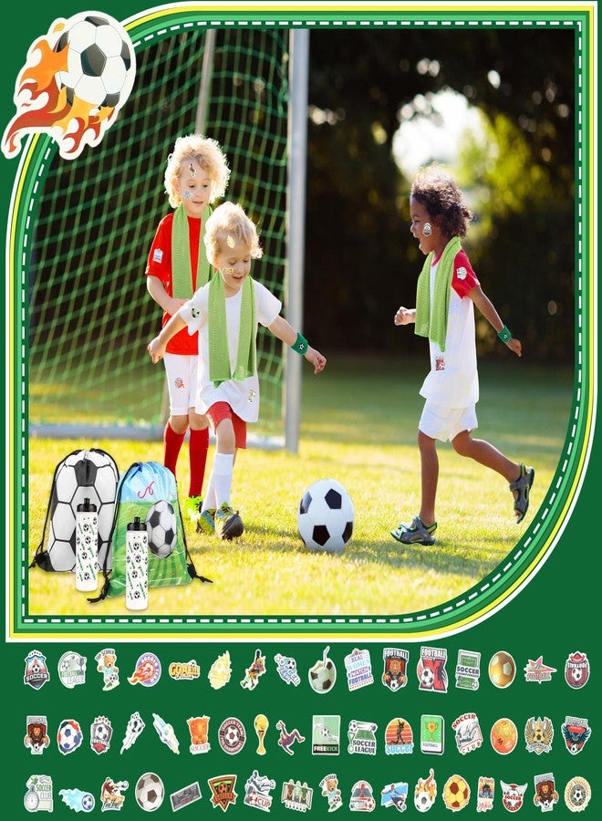 Maxdot 74 Pcs Soccer Party Favors with 6 Water Bottle 6 Cooling Towel 6 Sports Wristbands 6 Drawstring Gift Bag 50pcs Soccer Stickers, for Team Gifts Sports Party Supplies - Image 5