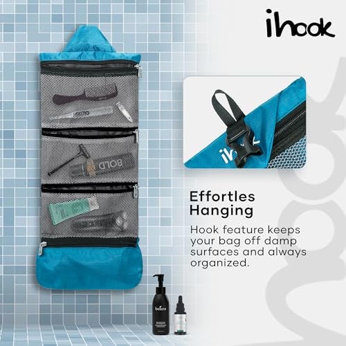 ihook Travel Toiletry Foldable Pouch/Bag with Hanging Hook for Men & Women– Compact Waterproof Organizer for Toiletries,Shaving Kit,Cosmetics,Travel Accessories,Essentials & Personal Care Items (Blue) - Image 5