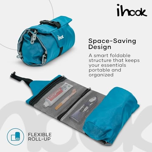 ihook Travel Toiletry Foldable Pouch/Bag with Hanging Hook for Men & Women– Compact Waterproof Organizer for Toiletries,Shaving Kit,Cosmetics,Travel Accessories,Essentials & Personal Care Items (Blue) - Image 4