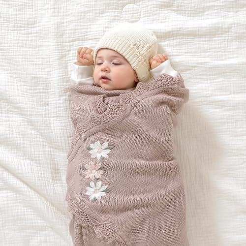 LAWKUL Baby Blanket 100% Traceable Cotton Knit Receiving Blankets Crib Blanket for Newbron Boy Girls 40"x30" White Floral - Image 2