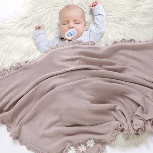 LAWKUL Baby Blanket 100% Traceable Cotton Knit Receiving Blankets Crib Blanket for Newbron Boy Girls 40"x30" White Floral - Image 5