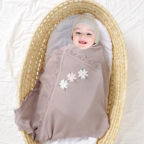 LAWKUL Baby Blanket 100% Traceable Cotton Knit Receiving Blankets Crib Blanket for Newbron Boy Girls 40"x30" White Floral - Image 4