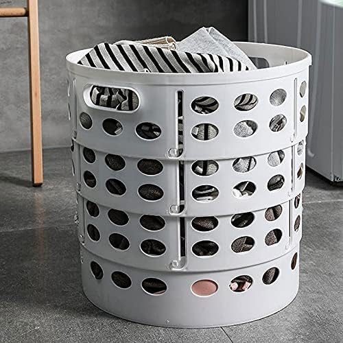 STELLAH 53 Collapsible Laundry Hamper with Oval Holes White Metal Round Storage Basket  - Image 1