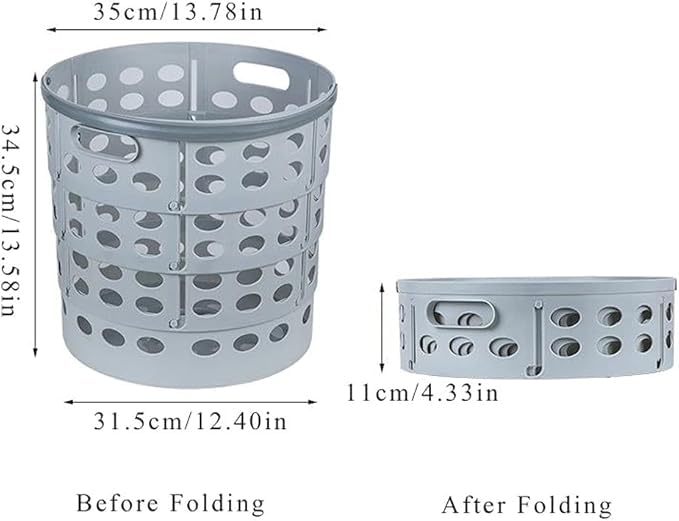 STELLAH 53 Collapsible Laundry Hamper with Oval Holes White Metal Round Storage Basket  - Image 3
