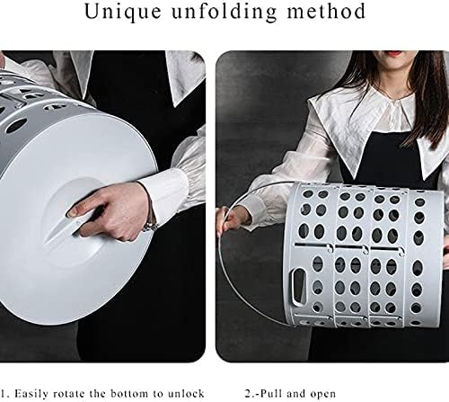 STELLAH 53 Collapsible Laundry Hamper with Oval Holes White Metal Round Storage Basket  - Image 4