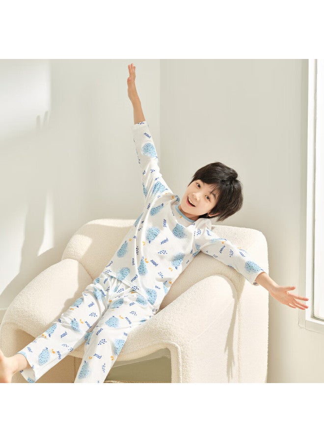 Hodo Children's Pajamas Boys And Girls Spring Summer Thin Pure Cotton Homewear Set Long Sleeve Pants Air Conditioning Clothes J3129 Light Blue 150 - Image 5