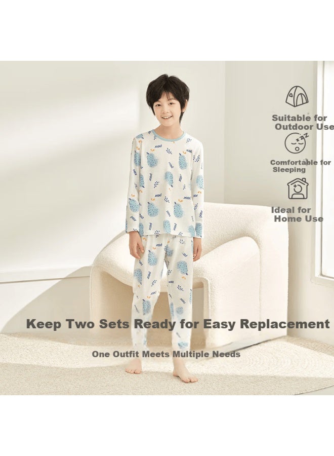 Hodo Children's Pajamas Boys And Girls Spring Summer Thin Pure Cotton Homewear Set Long Sleeve Pants Air Conditioning Clothes J3129 Light Blue 150 - Image 3