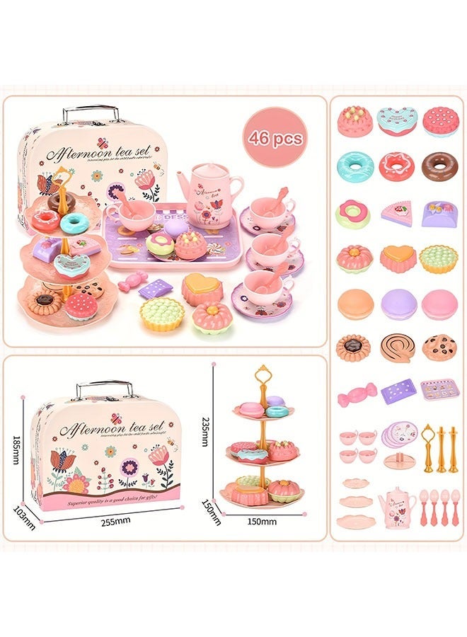 ديي لعبة التظاهر في سن المراهقة مجموعة الشاي - لون محاكاة أدوات المائدة المطبخ ، إبريق الشاي مع الزهور والكؤوس والأطباق والحلويات ، مثالية لعبة هدية بعد الظهر للبنات - Image 2