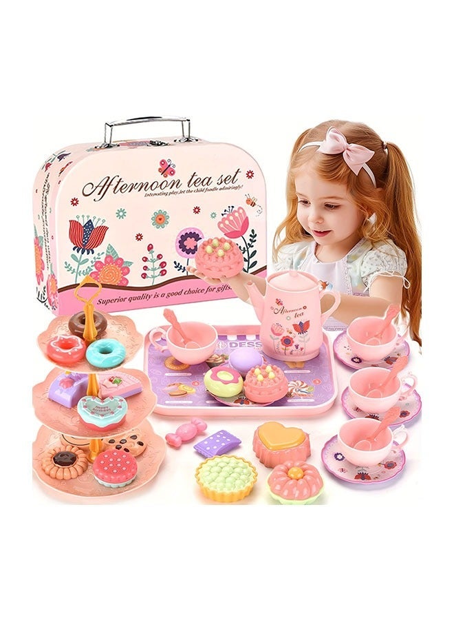 ديي لعبة التظاهر في سن المراهقة مجموعة الشاي - لون محاكاة أدوات المائدة المطبخ ، إبريق الشاي مع الزهور والكؤوس والأطباق والحلويات ، مثالية لعبة هدية بعد الظهر للبنات - Image 1