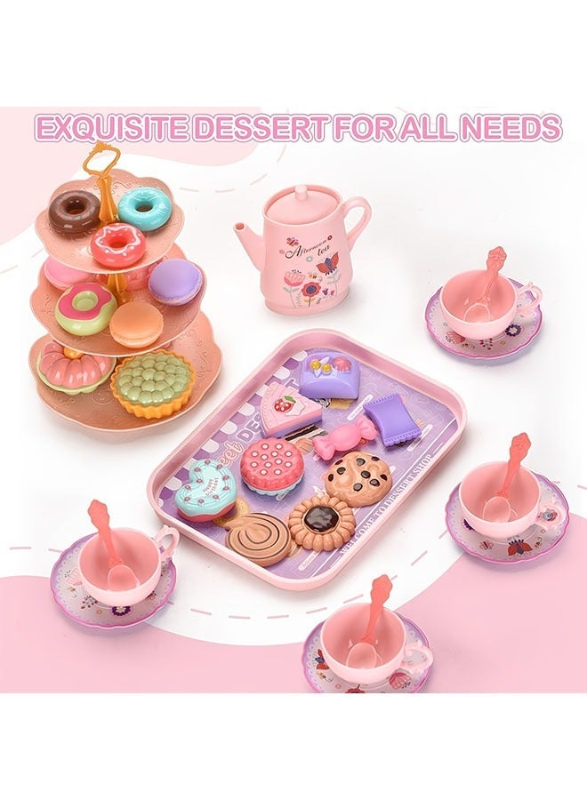 ديي لعبة التظاهر في سن المراهقة مجموعة الشاي - لون محاكاة أدوات المائدة المطبخ ، إبريق الشاي مع الزهور والكؤوس والأطباق والحلويات ، مثالية لعبة هدية بعد الظهر للبنات - Image 5