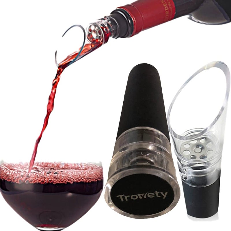 Trovety Wine Aerator Pourer Spout  2in1 Diffuser Oxygenator and Pouring Dispenser for Enhanced Smoother Flavors of Red Wines  Silicone Aeration Breather Vacuum Pump  Wine Aerator