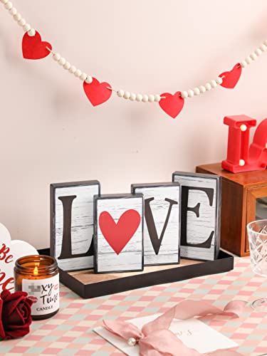 NEWLIGHTURE Valentine's Day Décor 4 PCS Reversible St. Patrick's Day Wood Signs Tiered Tray Mantle Shelf Décor for Valentine Farmhouse Heart Shamrocks Wood Blocks - Image 4