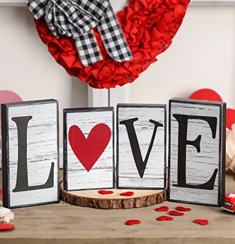 NEWLIGHTURE Valentine's Day Décor 4 PCS Reversible St. Patrick's Day Wood Signs Tiered Tray Mantle Shelf Décor for Valentine Farmhouse Heart Shamrocks Wood Blocks - Image 3