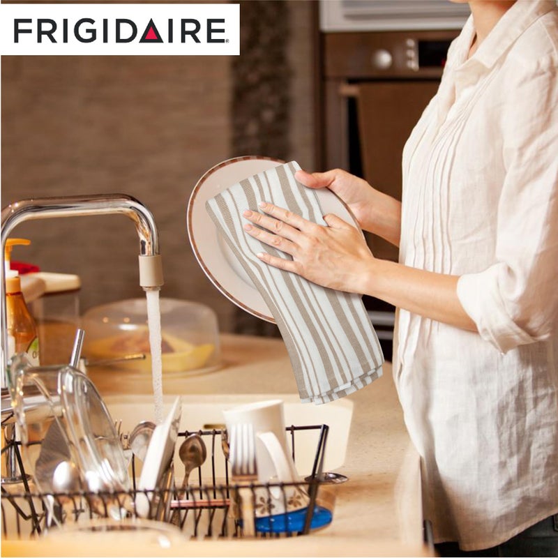 FRIGIDAIRE Clair 2-Piece Cotton Kitchen Towel Set-Beige and Line Print - Image 4