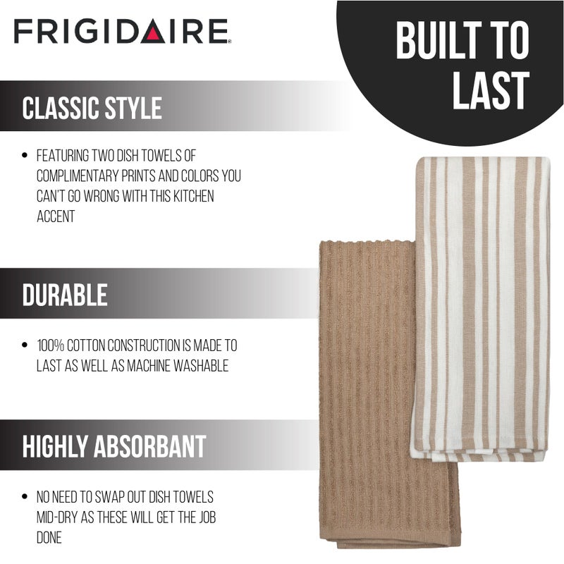 FRIGIDAIRE Clair 2-Piece Cotton Kitchen Towel Set-Beige and Line Print - Image 2