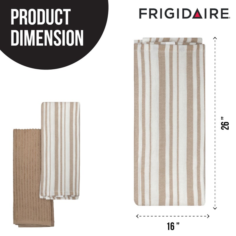 FRIGIDAIRE Clair 2-Piece Cotton Kitchen Towel Set-Beige and Line Print - Image 3