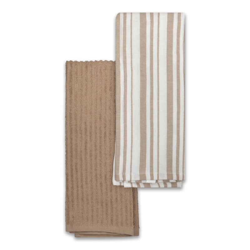 FRIGIDAIRE Clair 2-Piece Cotton Kitchen Towel Set-Beige and Line Print - Image 1