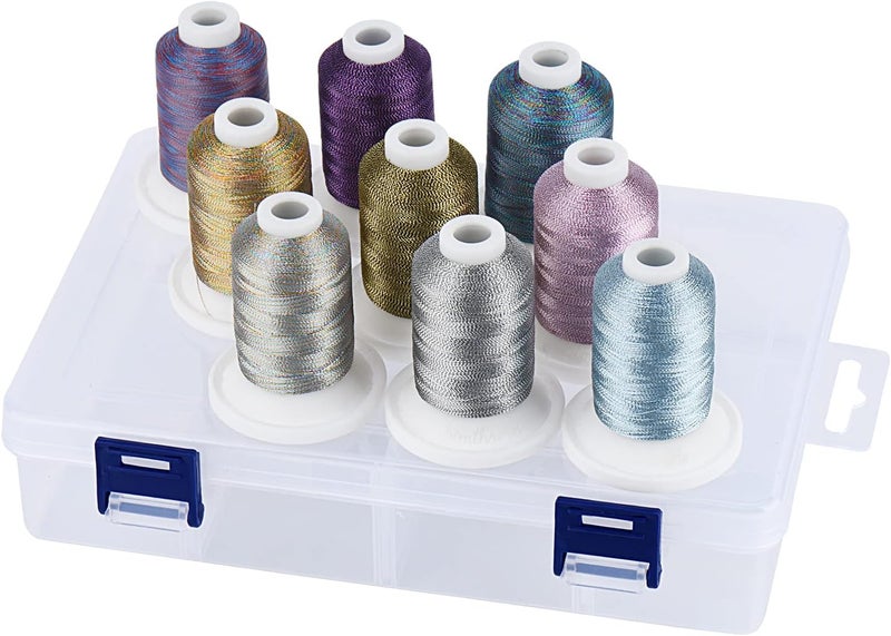 simthread Metallic Embroidery Thread with Storage Box, 700M Snap Spools 9 Colors for Embroidery and Sewing Machine - Image 1