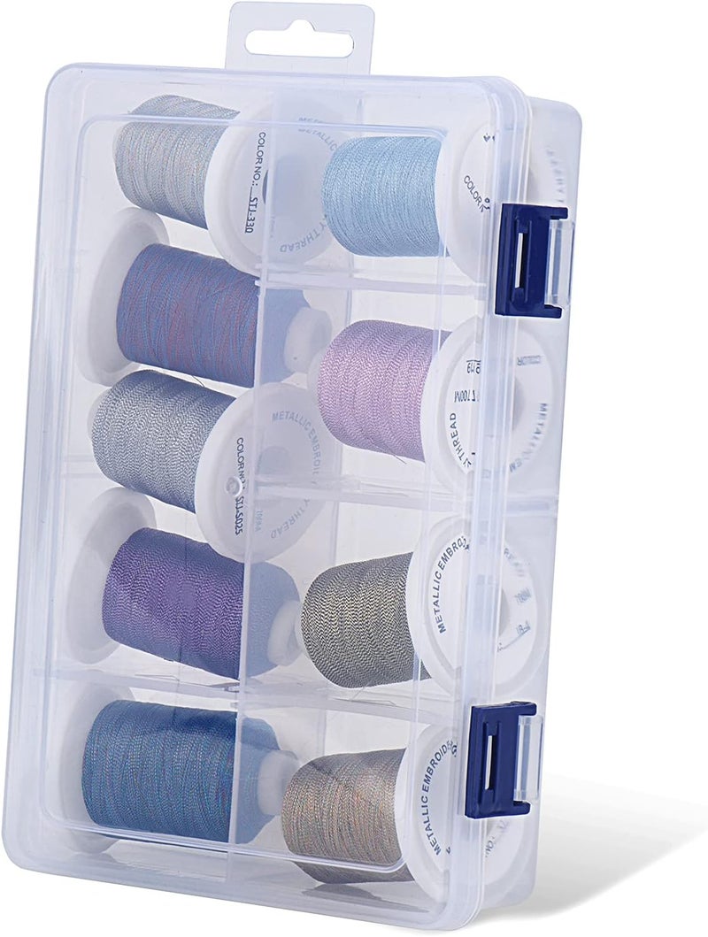 simthread Metallic Embroidery Thread with Storage Box, 700M Snap Spools 9 Colors for Embroidery and Sewing Machine - Image 2