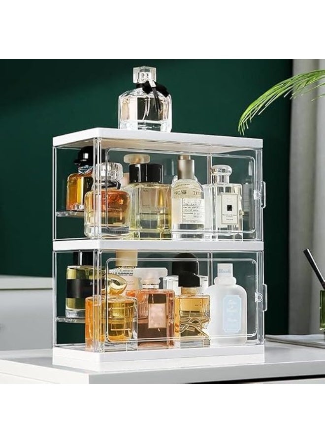 DUNISO 2 Pcs Cosmetic Storage Box，Clear Perfume Display Stand，Stackable Acrylic Makeup Storage Organizer with Detachable Stands，Waterproof and Dustproof，for Vanity Bathroom Countertop - Image 1