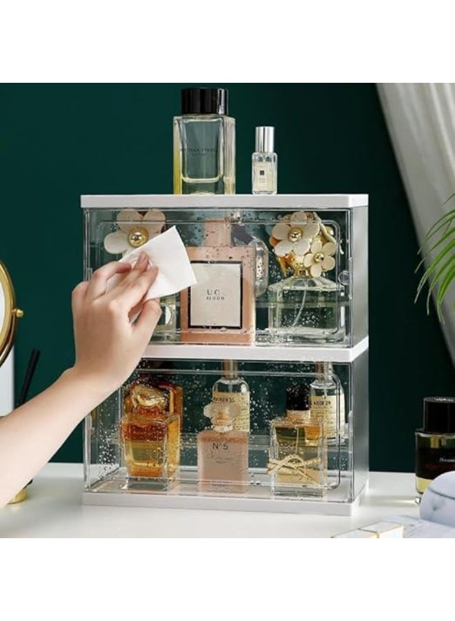 DUNISO 2 Pcs Cosmetic Storage Box，Clear Perfume Display Stand，Stackable Acrylic Makeup Storage Organizer with Detachable Stands，Waterproof and Dustproof，for Vanity Bathroom Countertop - Image 2