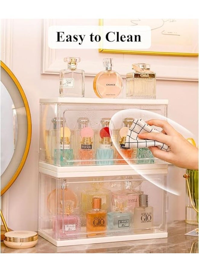 DUNISO 2 Pcs Cosmetic Storage Box，Clear Perfume Display Stand，Stackable Acrylic Makeup Storage Organizer with Detachable Stands，Waterproof and Dustproof，for Vanity Bathroom Countertop - Image 5