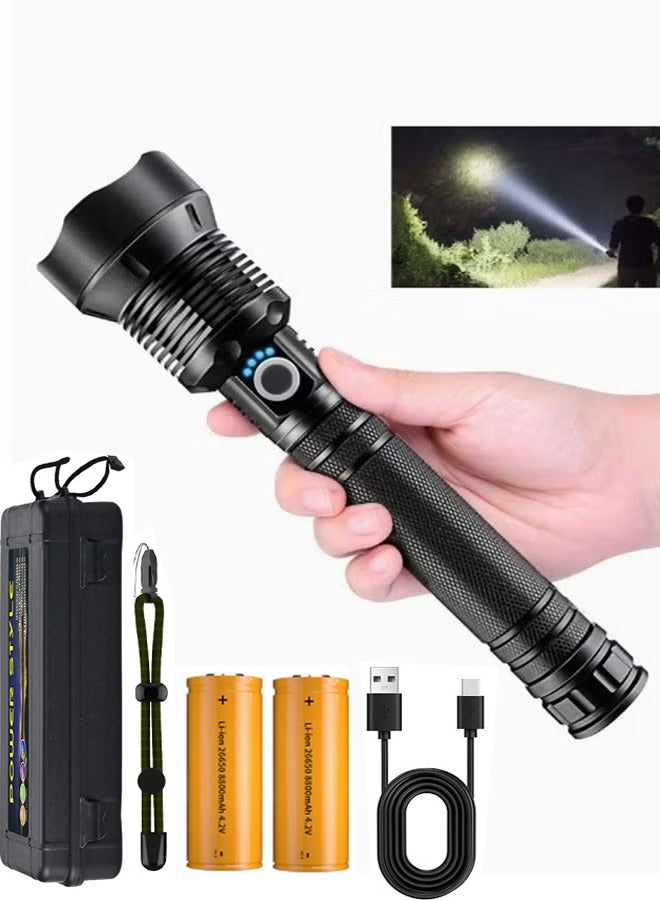 Arabest Rechargeable LED Flashlight, Ultra Bright Zoomable Flashlights, with 5 Modes, Adjustable High Lumens, Water Resistant, Handheld Light with Power Indicator for Camping/Outdoor/Emergency - Image 1