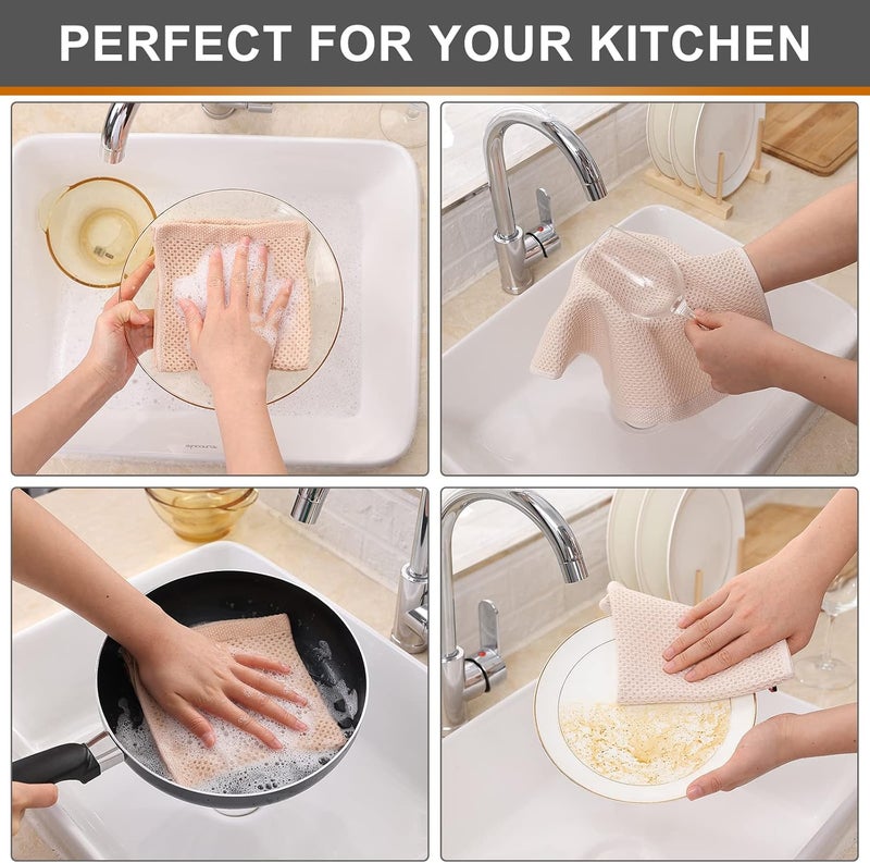 Kitinjoy 100 Cotton Kitchen Dish Cloths 6Pack Waffle Weave Dish Towels for Drying Dishes Super Soft Absorbent Quick Drying Dish Rags 12 X 12 Inches Beige - Image 4