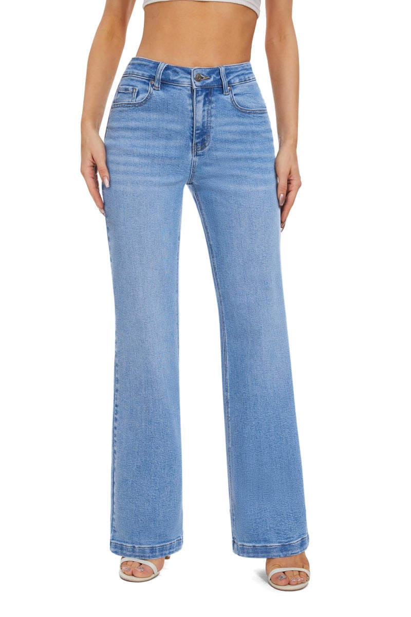 FLYING BANANA Women's High Waisted Wide Leg Baggy Stretch Denim Jeans (Medium Blue, 6) - Image 1