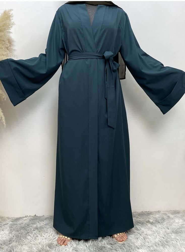 Loquat Pure Color Simple Cardigan Gown Abaya Navy Blue - Image 1