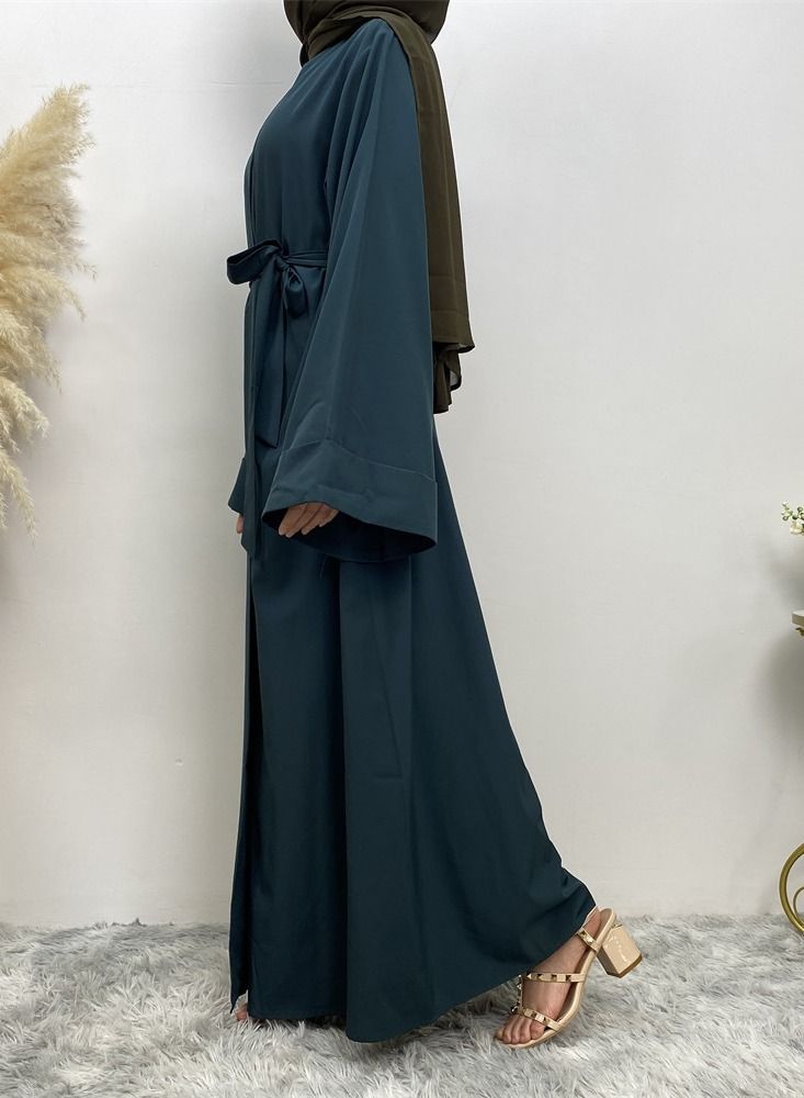 Loquat Pure Color Simple Cardigan Gown Abaya Navy Blue - Image 2