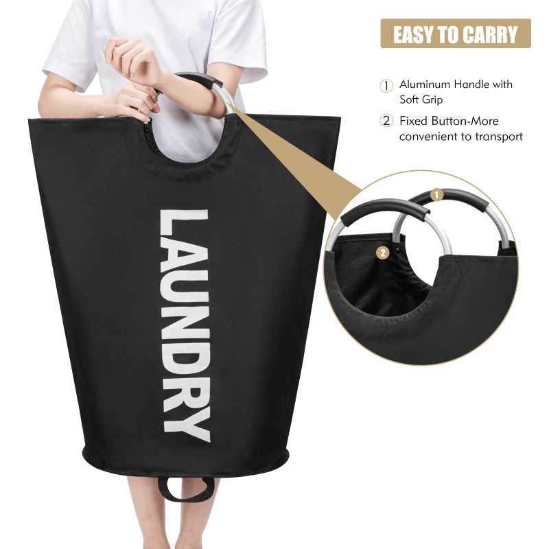 Maxsilan 90L Large Laundry Basket, Freestanding Tall Clothes Hamper, Collapsible Laundry Bag, Black - Image 5