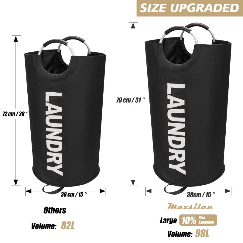 Maxsilan 90L Large Laundry Basket, Freestanding Tall Clothes Hamper, Collapsible Laundry Bag, Black - Image 3