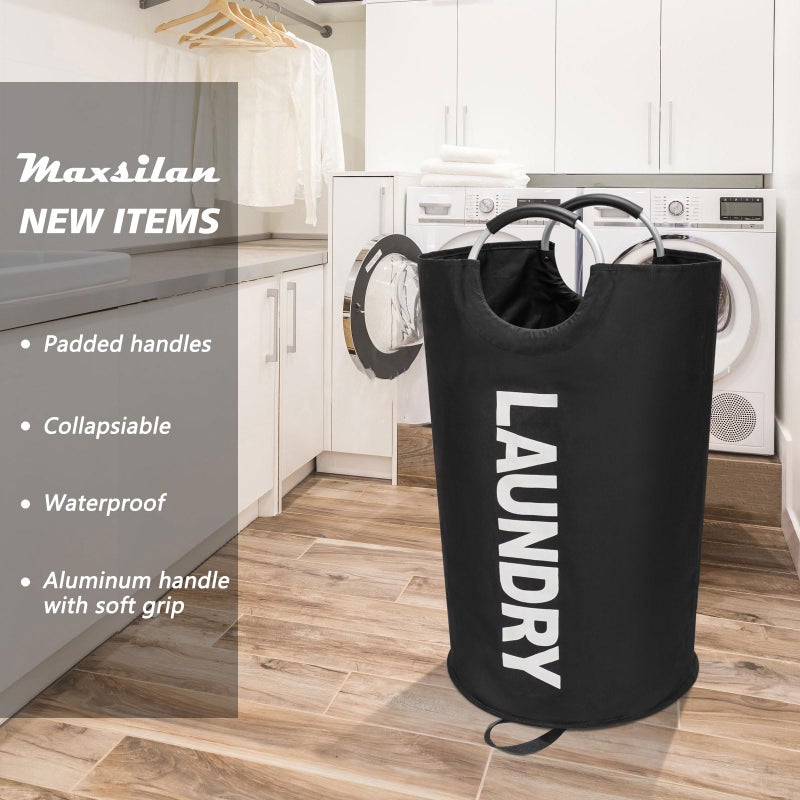 Maxsilan 90L Large Laundry Basket, Freestanding Tall Clothes Hamper, Collapsible Laundry Bag, Black - Image 2