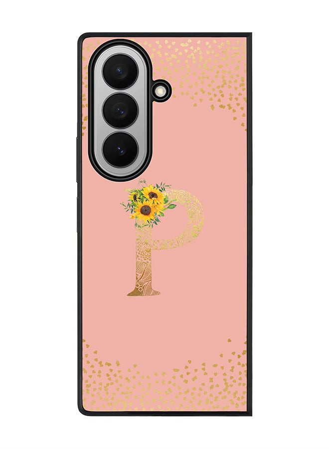 For Samsung Galaxy Z Fold7 Case,Slim fit Camera Protection, Shockproof Thin Phone cover  - Custom Floral Monogram - P  (Rose Pink )