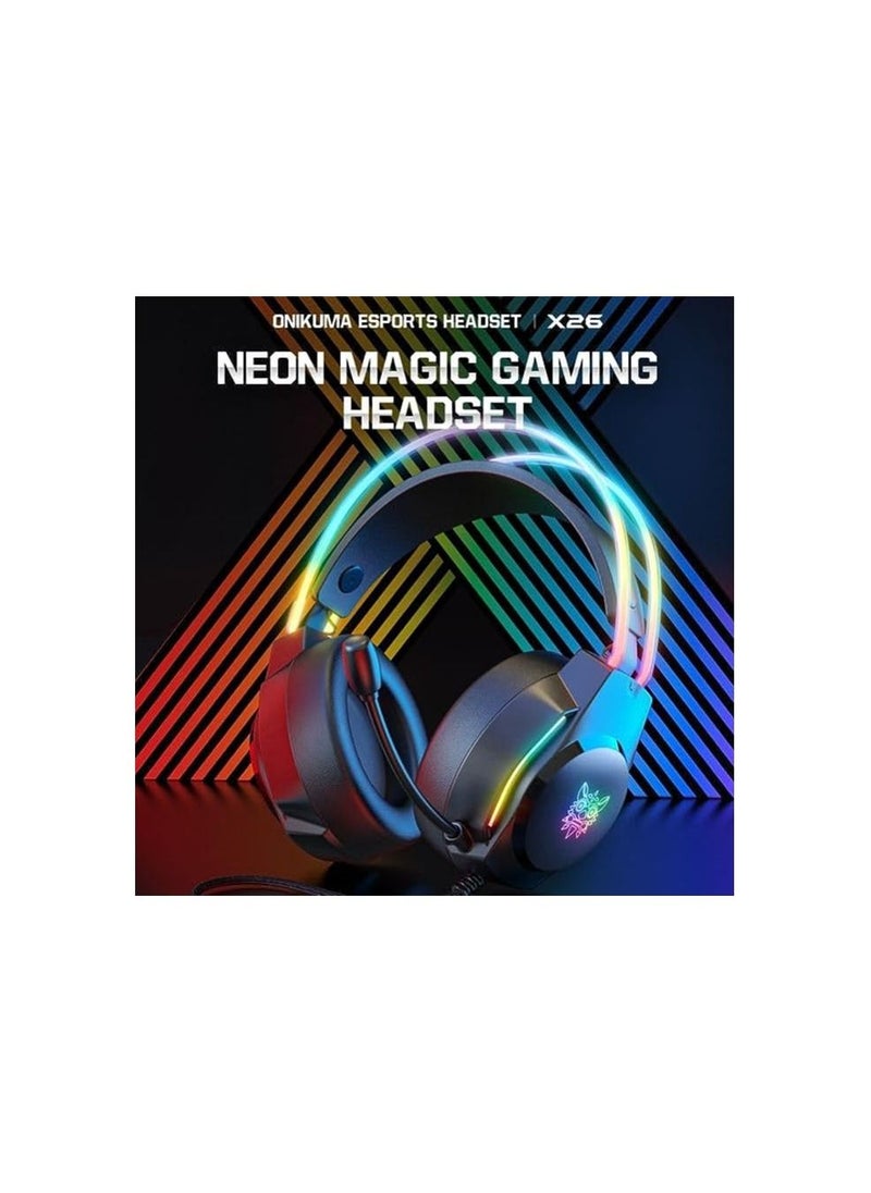 onikuma ONIKUMA X26 Professional Wired Gaming Headphones HD Mic Stereo Surround Sound RGB  - Image 2