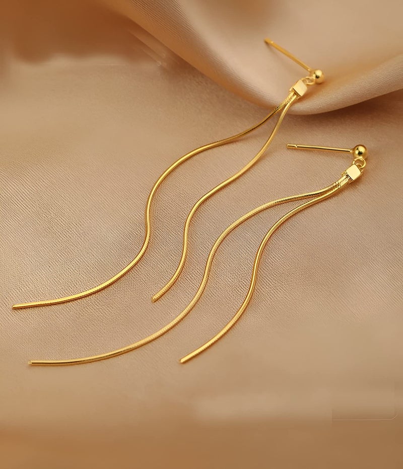 OLARCU Long Gold Dainty Dangle drop Minimalist Tassel Earrings for Women (Gold) - Image 2