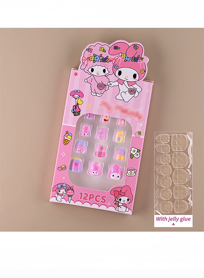 12 قطعة من أظافر الكرتونية للأطفال، أظافر صناعية لطيفة قابلة للإزالة مع أدوات مانيكير، هدية مثالية للبنات - Image 2