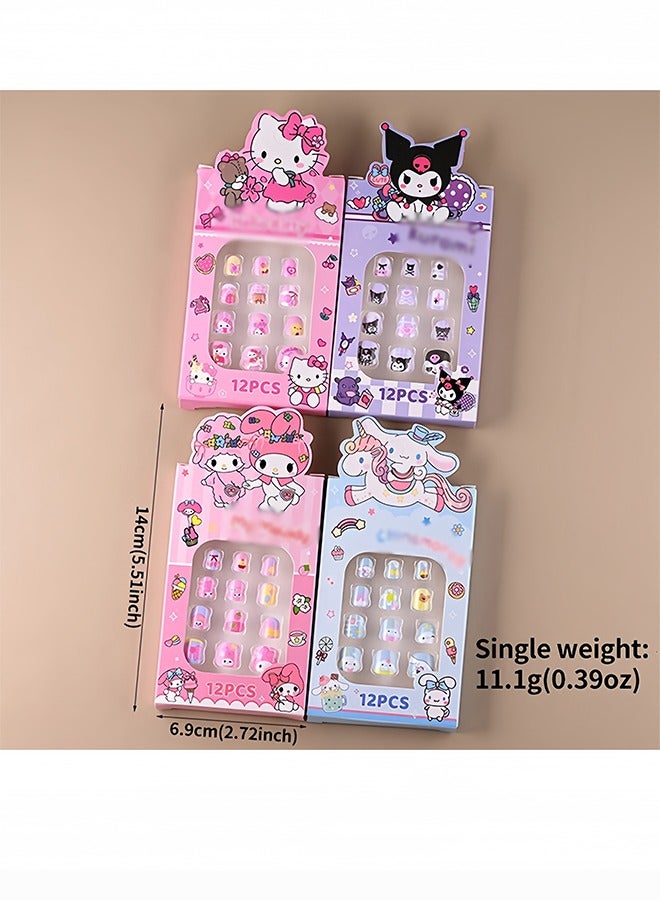 12 قطعة من أظافر الكرتونية للأطفال، أظافر صناعية لطيفة قابلة للإزالة مع أدوات مانيكير، هدية مثالية للبنات - Image 3