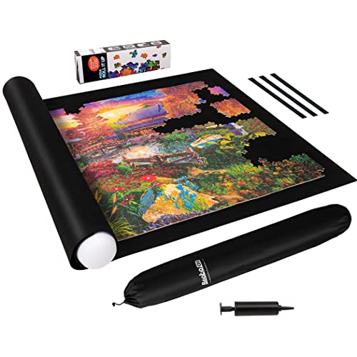 Becko US 3000 Piece Puzzle Mat Roll Up with Drawstring Bag & Black Pump, Jigsaw Felt Mat with Anti-Leak Tube & 3 Elastic Bands for Easy Storage, Portable Puzzle Keeper for 3000 2000 1500 1000 Pieces - Image 1