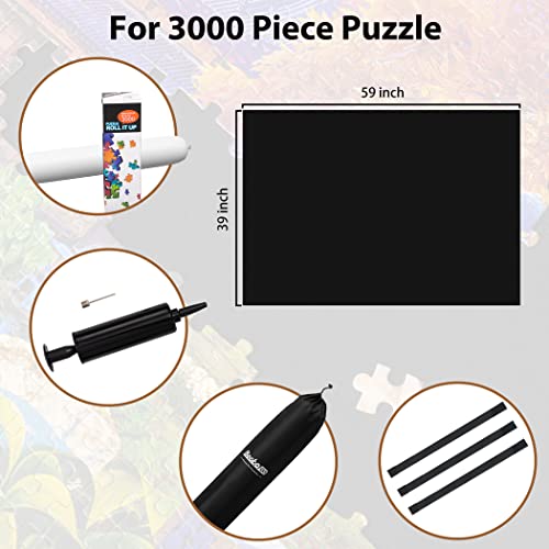 Becko US 3000 Piece Puzzle Mat Roll Up with Drawstring Bag & Black Pump, Jigsaw Felt Mat with Anti-Leak Tube & 3 Elastic Bands for Easy Storage, Portable Puzzle Keeper for 3000 2000 1500 1000 Pieces - Image 5