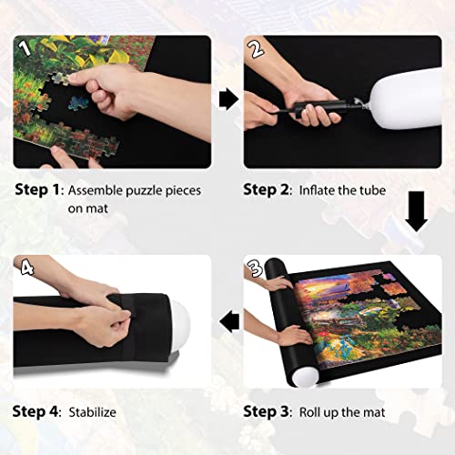 Becko US 3000 Piece Puzzle Mat Roll Up with Drawstring Bag & Black Pump, Jigsaw Felt Mat with Anti-Leak Tube & 3 Elastic Bands for Easy Storage, Portable Puzzle Keeper for 3000 2000 1500 1000 Pieces - Image 4