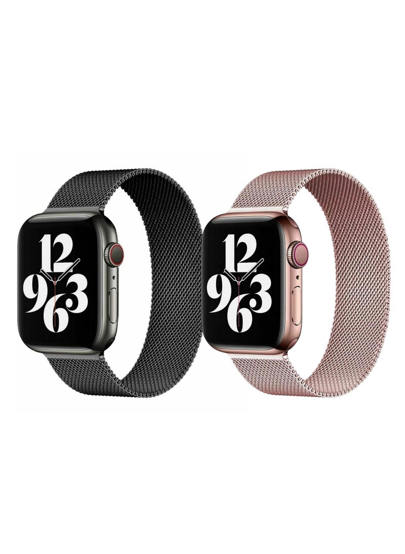 YOMNA Stainless Steel Mesh Band Strap Loop for Apple Watch Series Rose Gold Strap and Black Strap  - Image 1