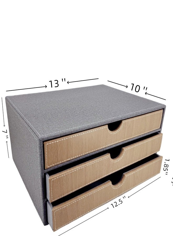 Arniche 3-Drawer Leather Desk Organizer with A4 File Holder-Stackable Modular Storage Box for Office Supplies,Files,Bills & Jewelry-Space-Saving Design for Home Office,Desk & Workspace(Grey Cloth) - Image 3