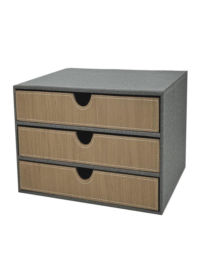 Arniche 3-Drawer Leather Desk Organizer with A4 File Holder-Stackable Modular Storage Box for Office Supplies,Files,Bills & Jewelry-Space-Saving Design for Home Office,Desk & Workspace(Grey Cloth) - Image 2