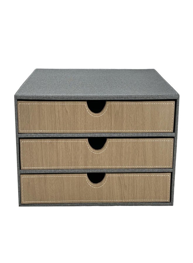 Arniche 3-Drawer Leather Desk Organizer with A4 File Holder-Stackable Modular Storage Box for Office Supplies,Files,Bills & Jewelry-Space-Saving Design for Home Office,Desk & Workspace(Grey Cloth) - Image 4