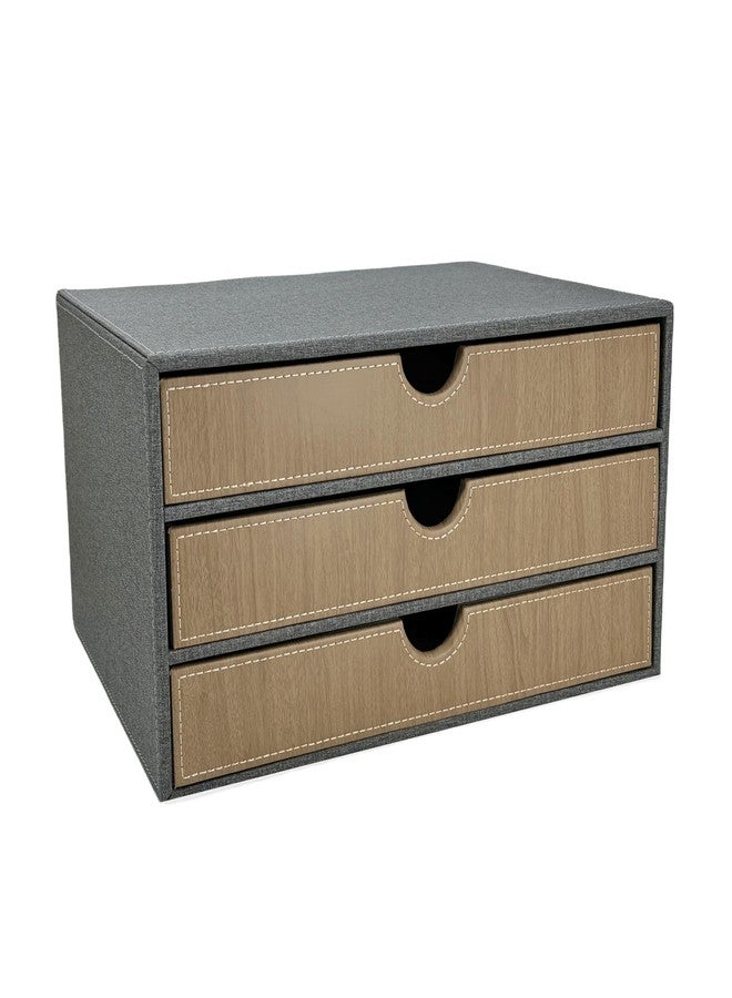 Arniche 3-Drawer Leather Desk Organizer with A4 File Holder-Stackable Modular Storage Box for Office Supplies,Files,Bills & Jewelry-Space-Saving Design for Home Office,Desk & Workspace(Grey Cloth) - Image 1