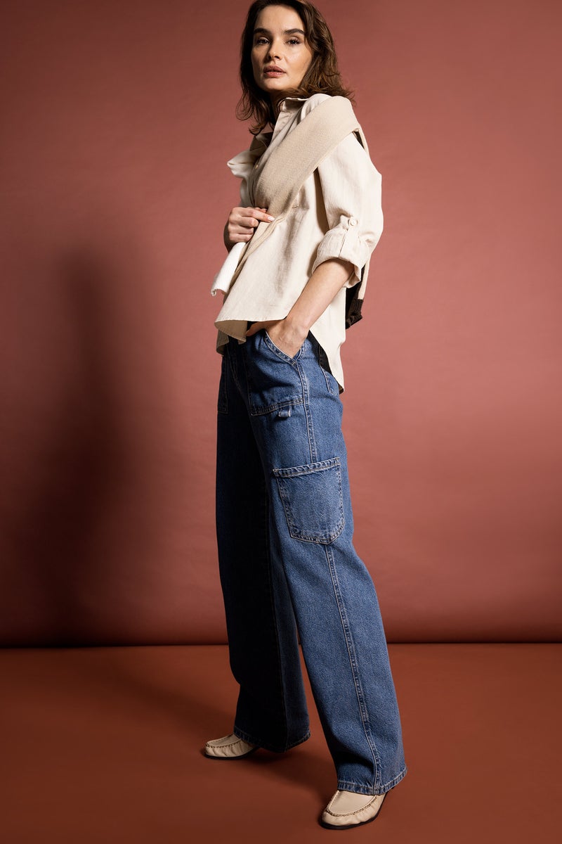 Woman Regular Fit Long Sleeve Linen Look Shirt